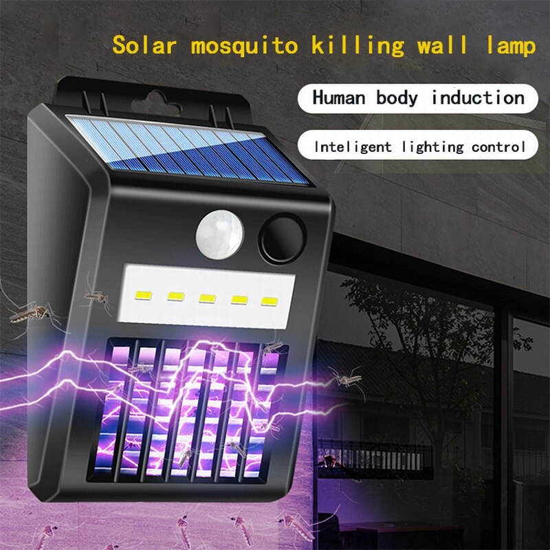 LED 태양 모기 죽이는 벽 램프 야외 자외선 전기 충격 모기 죽이는 램프 정원 산책로 모기 죽이는